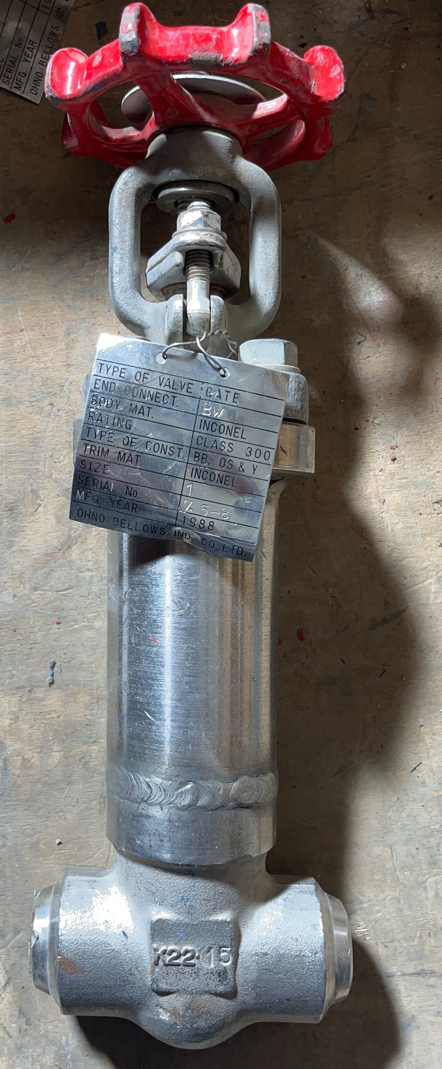 شیر دروازه ای ( Gate Valve) ژاپنی - سایز " 1 کلاس فشاری #300 جنس اینکونل