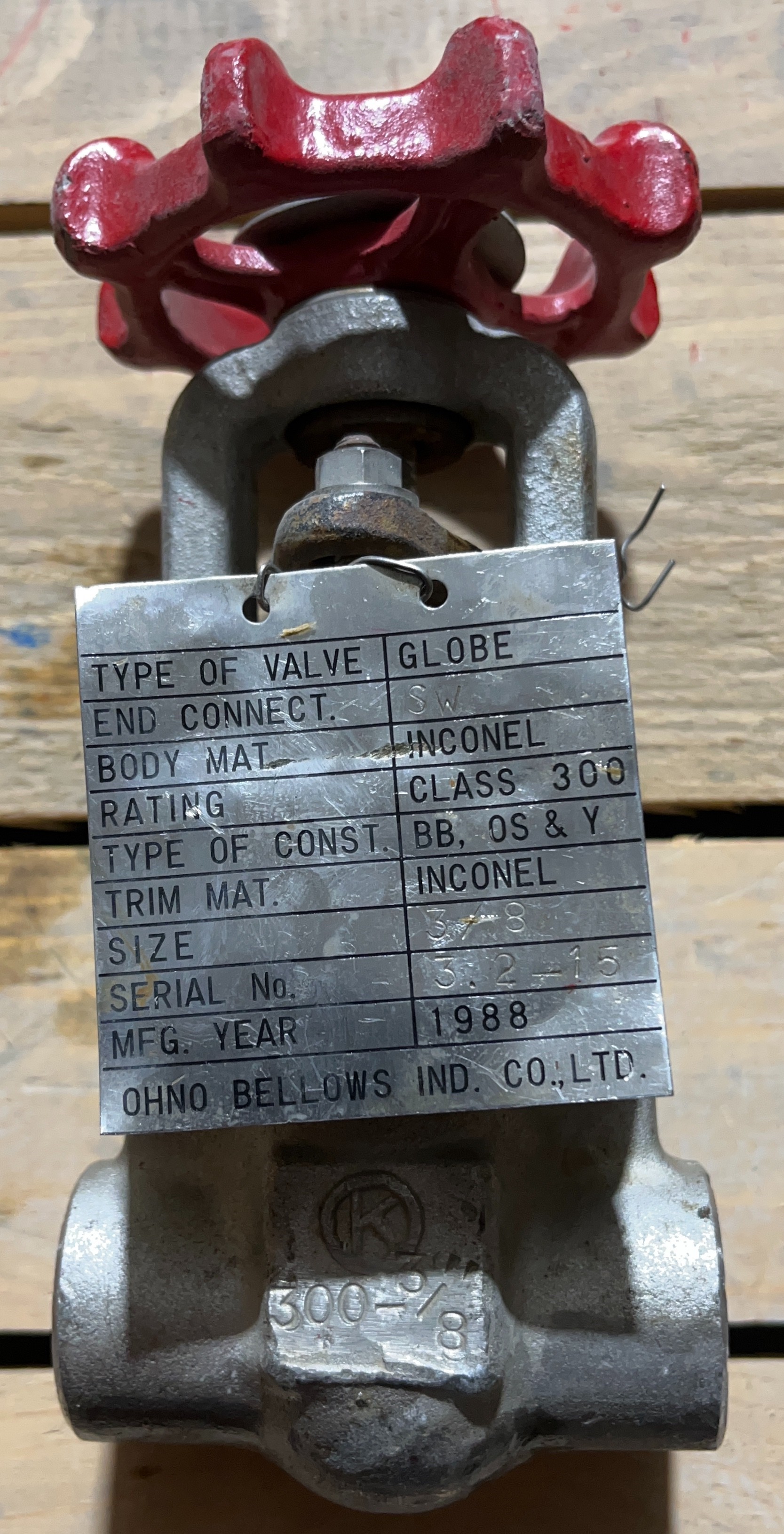 شیر بشقابی ( Globe Valve) ژاپنی - سایز " 3/8 کلاس فشاری #300 جنس اینکونل